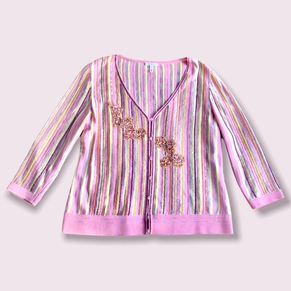 Escada Pink Beautiful Beaded Sequin Cardigan
